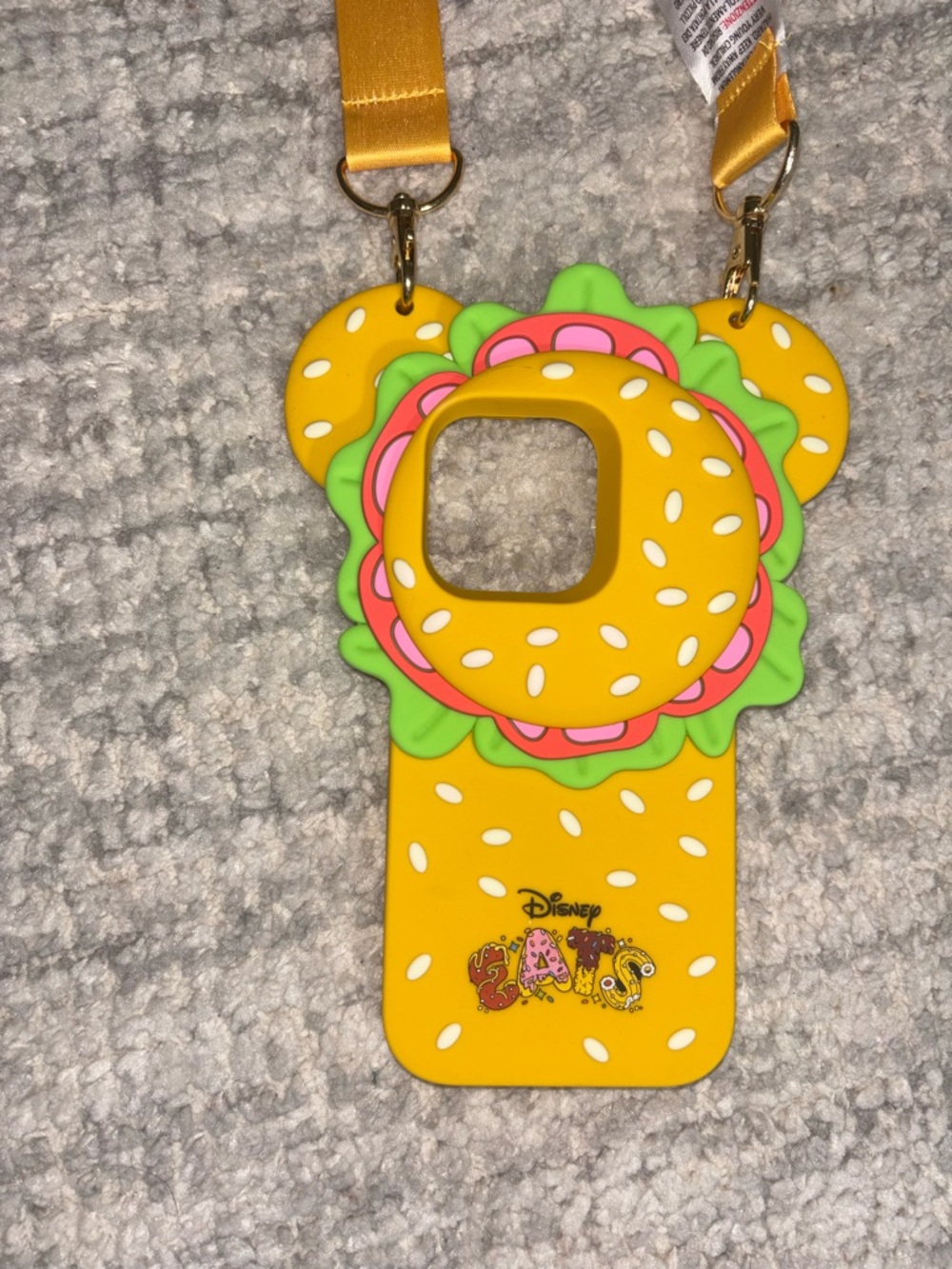 Disney Parks Yellow Burger-Shaped Kids Lanyard Phone Case Holder